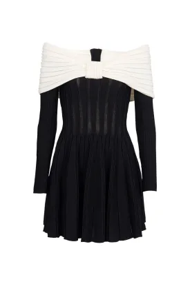 Balmain Off The Shoulder Knit Mini Dress - Black/ White