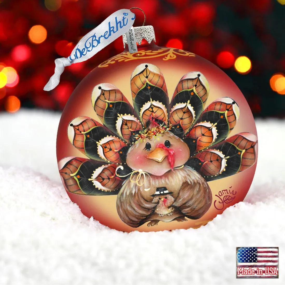 Be Thankful Turkey Sitter Ball Glass Ornament by J. Mills-Price - Thanksgiving Halloween Décor - 71210-7702