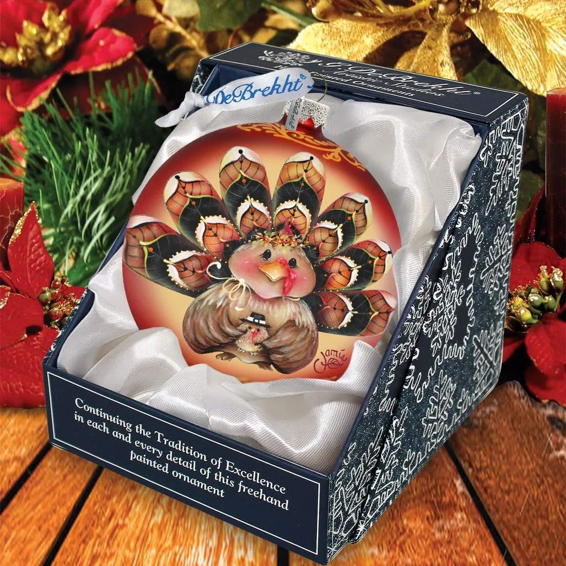 Be Thankful Turkey Sitter Ball Glass Ornament by J. Mills-Price - Thanksgiving Halloween Décor - 71210-7702