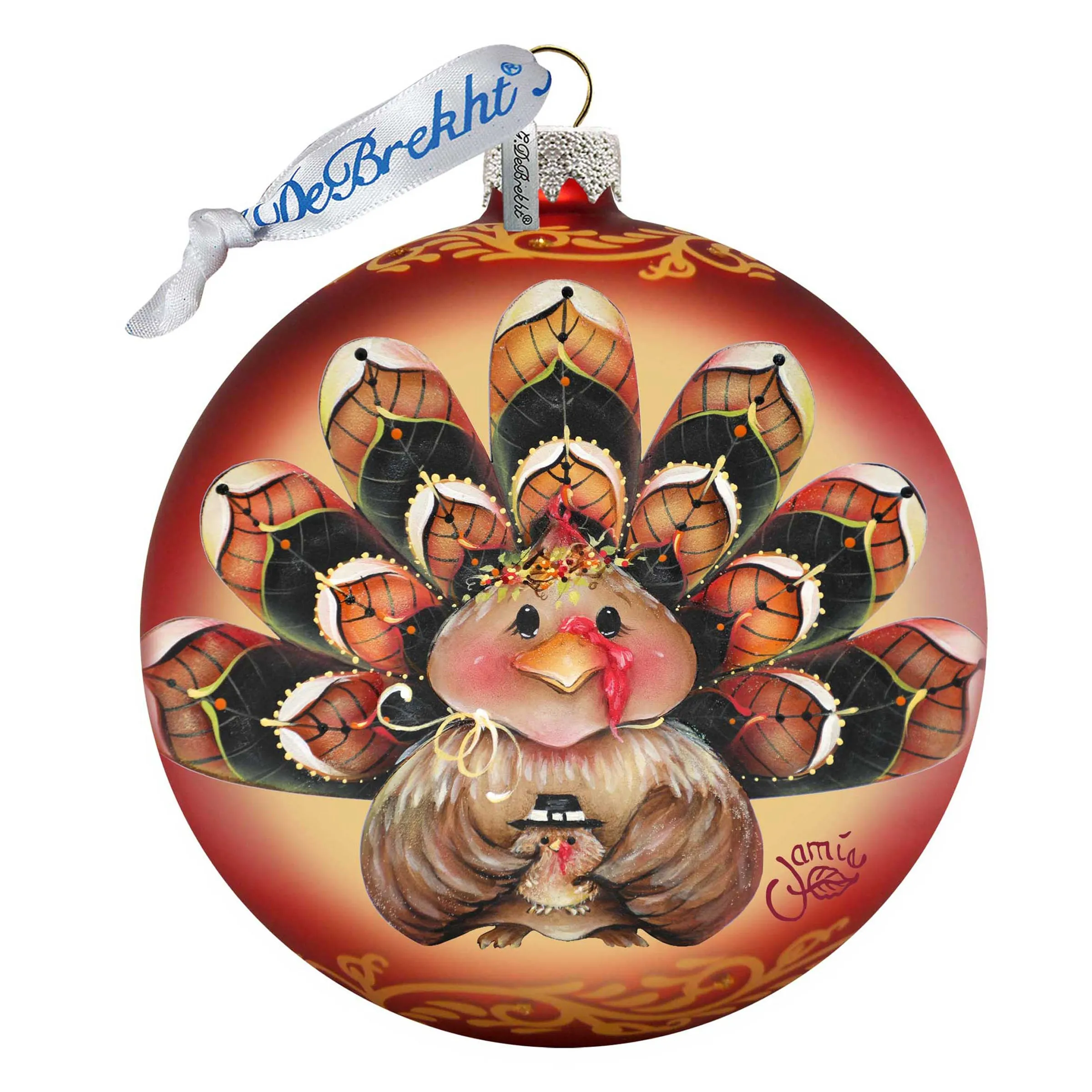 Be Thankful Turkey Sitter Ball Glass Ornament by J. Mills-Price - Thanksgiving Halloween Décor - 71210-7702