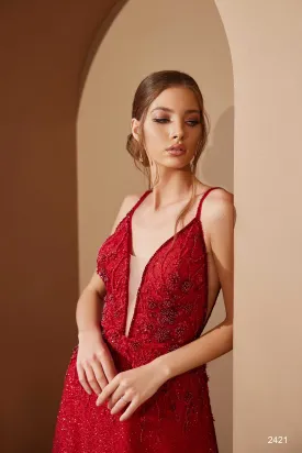 Beaded Red Evening Dress