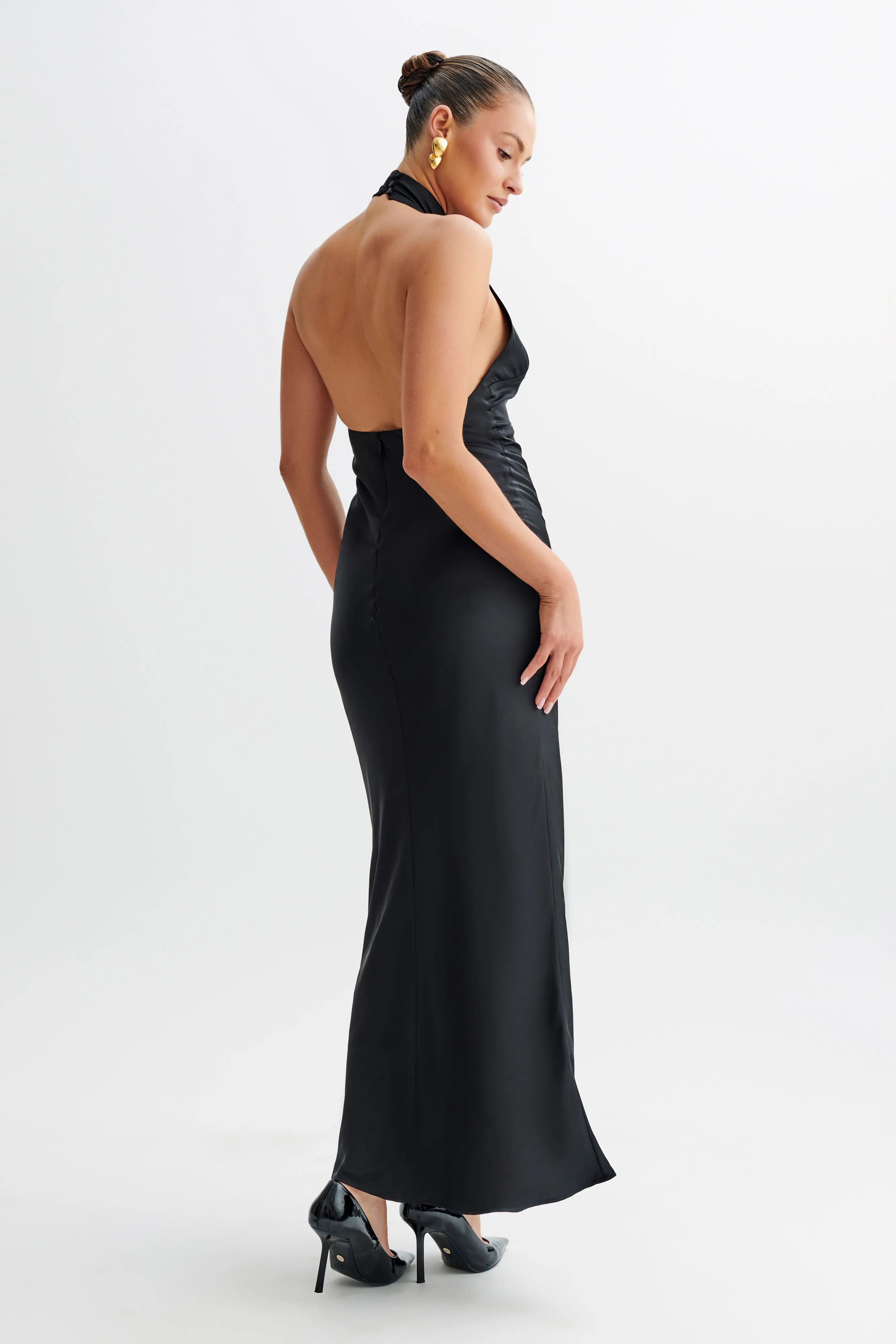 Belladonna Satin Halter Maxi Dress - Black