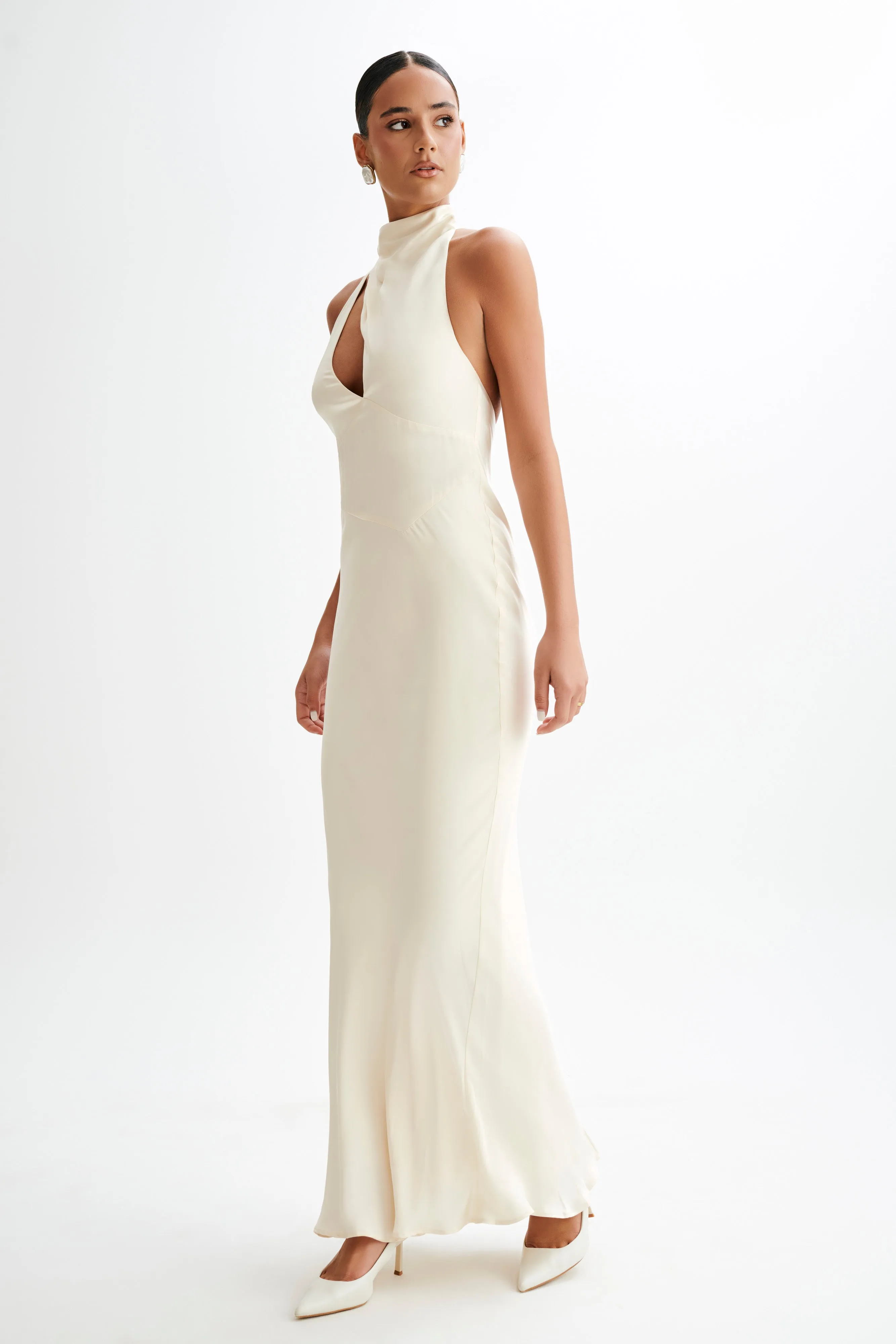 Belladonna Satin Halter Maxi Dress - Ivory