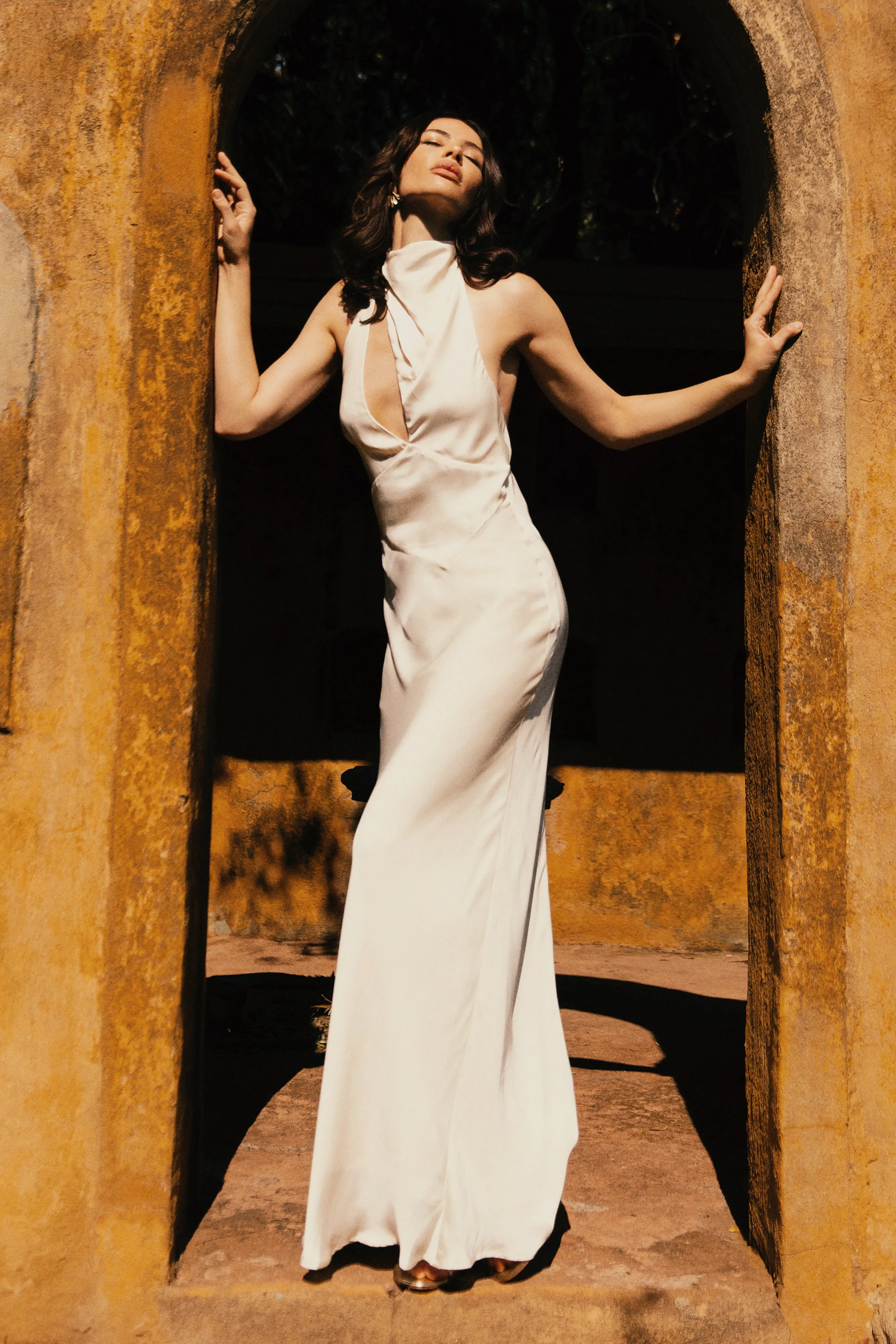 Belladonna Satin Halter Maxi Dress - Ivory