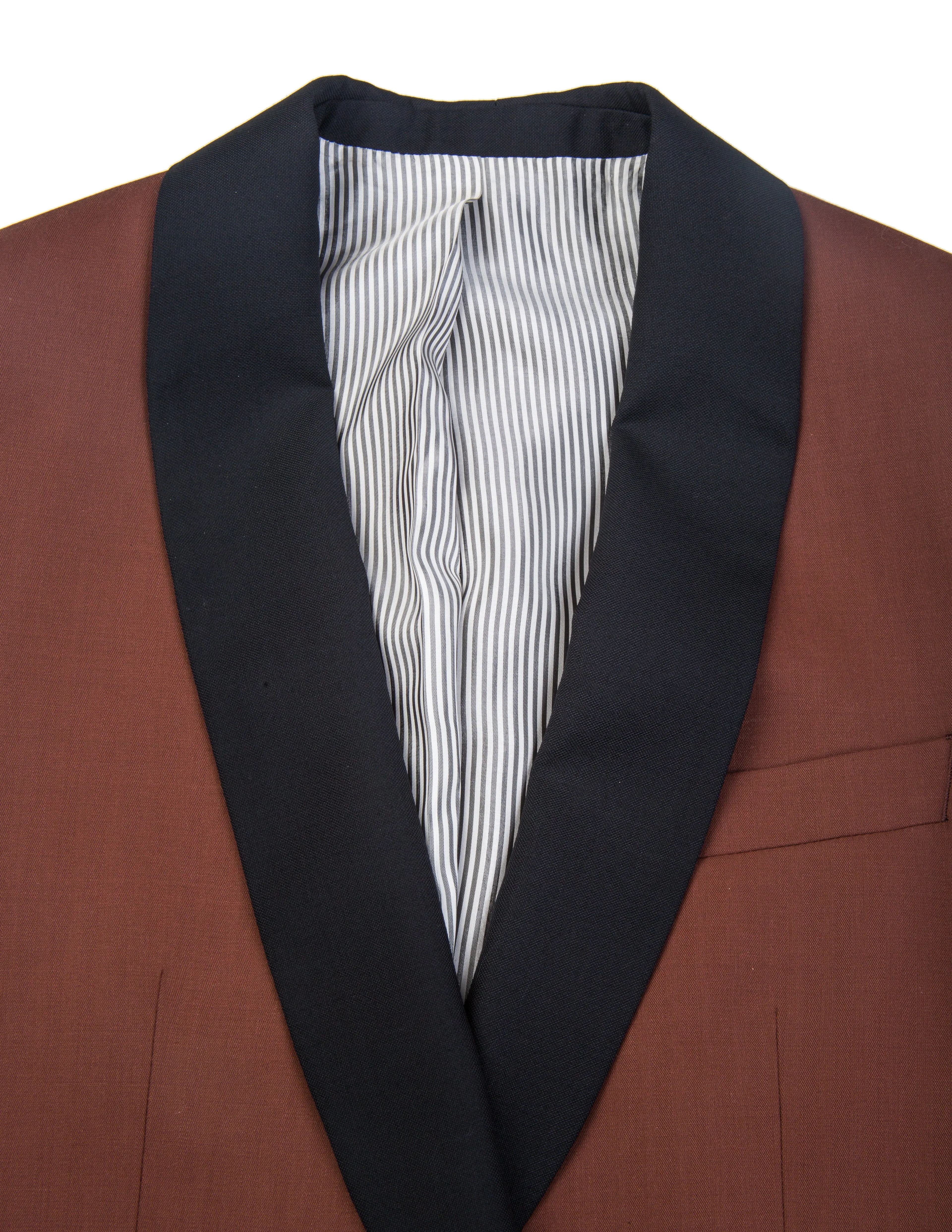 BKT50 Shawl Collar Dinner Jacket in Herringbone Wool/Cotton - Brick