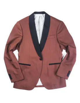 BKT50 Shawl Collar Dinner Jacket in Herringbone Wool/Cotton - Brick