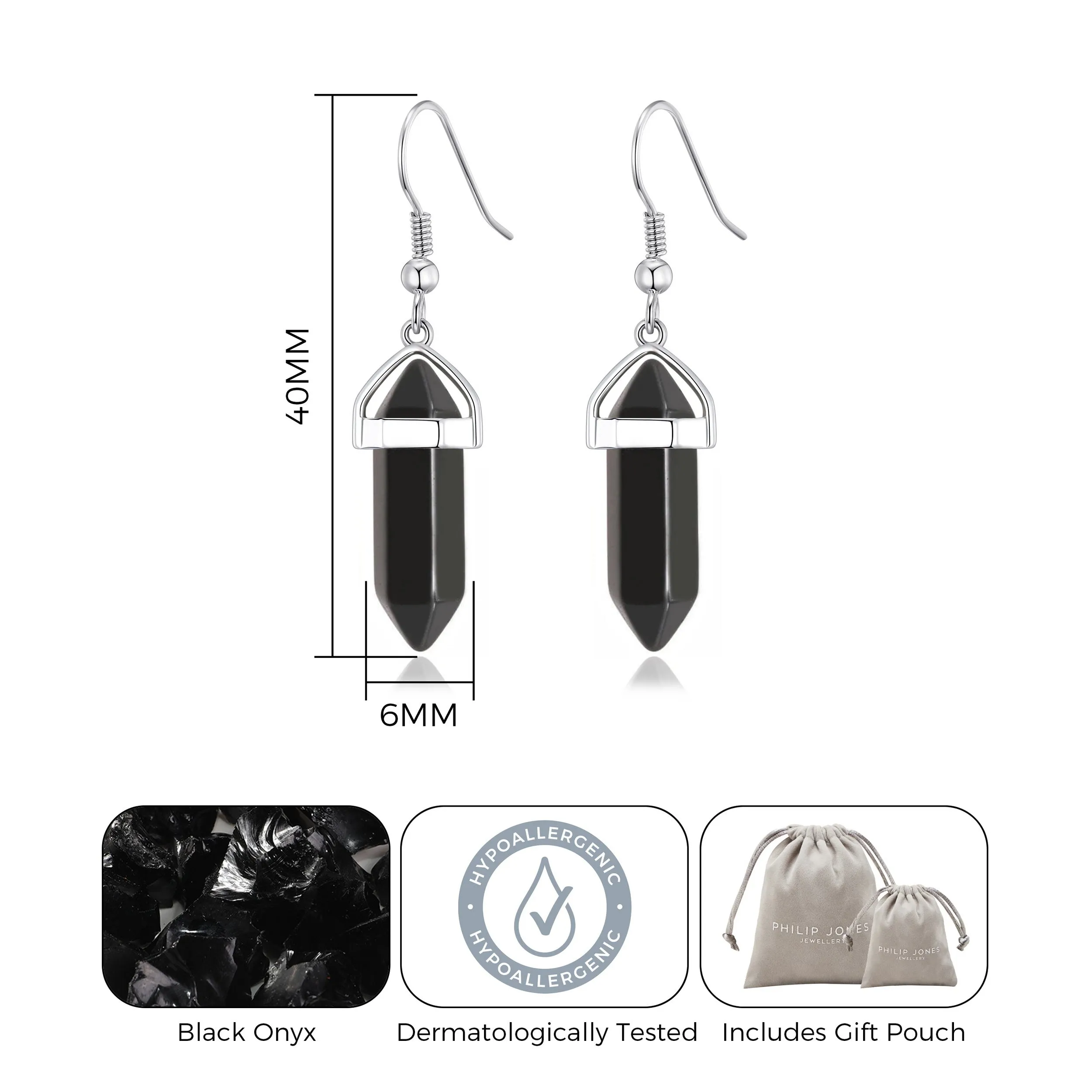 Black Onyx Gemstone Drop Earrings