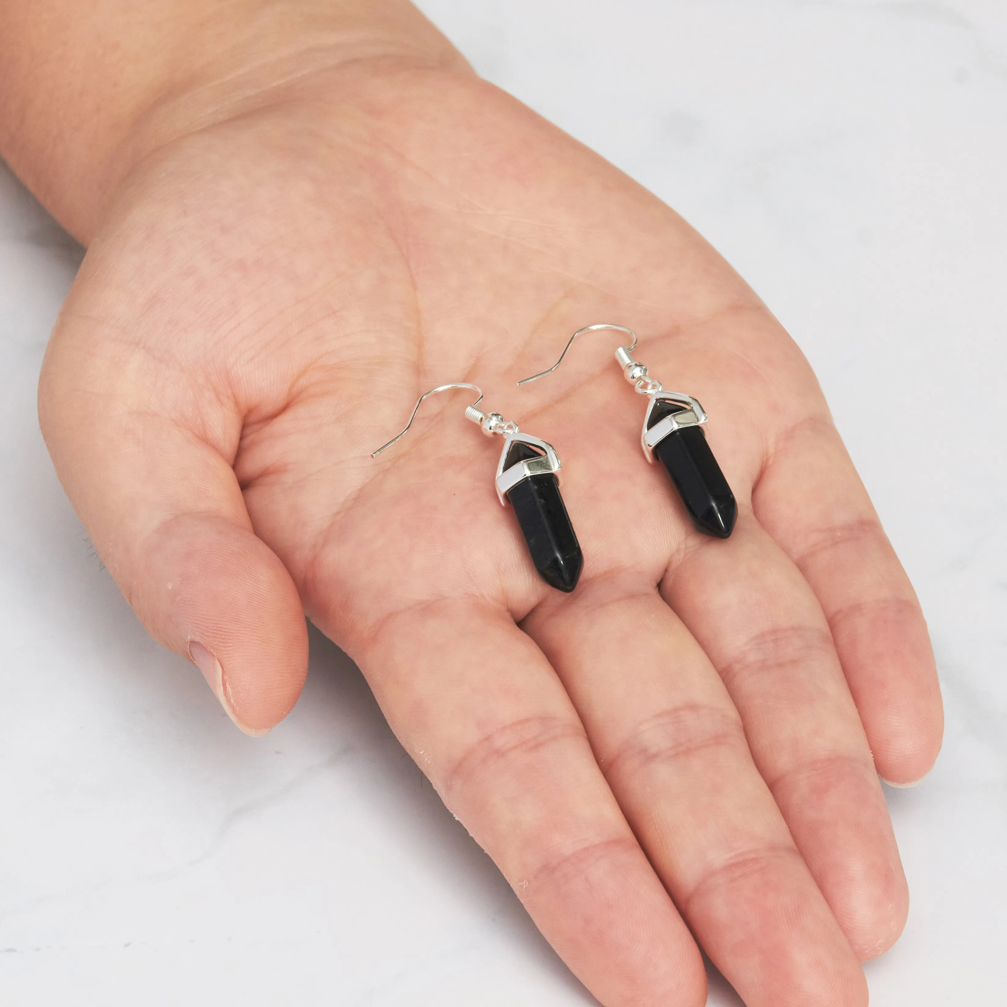 Black Onyx Gemstone Drop Earrings