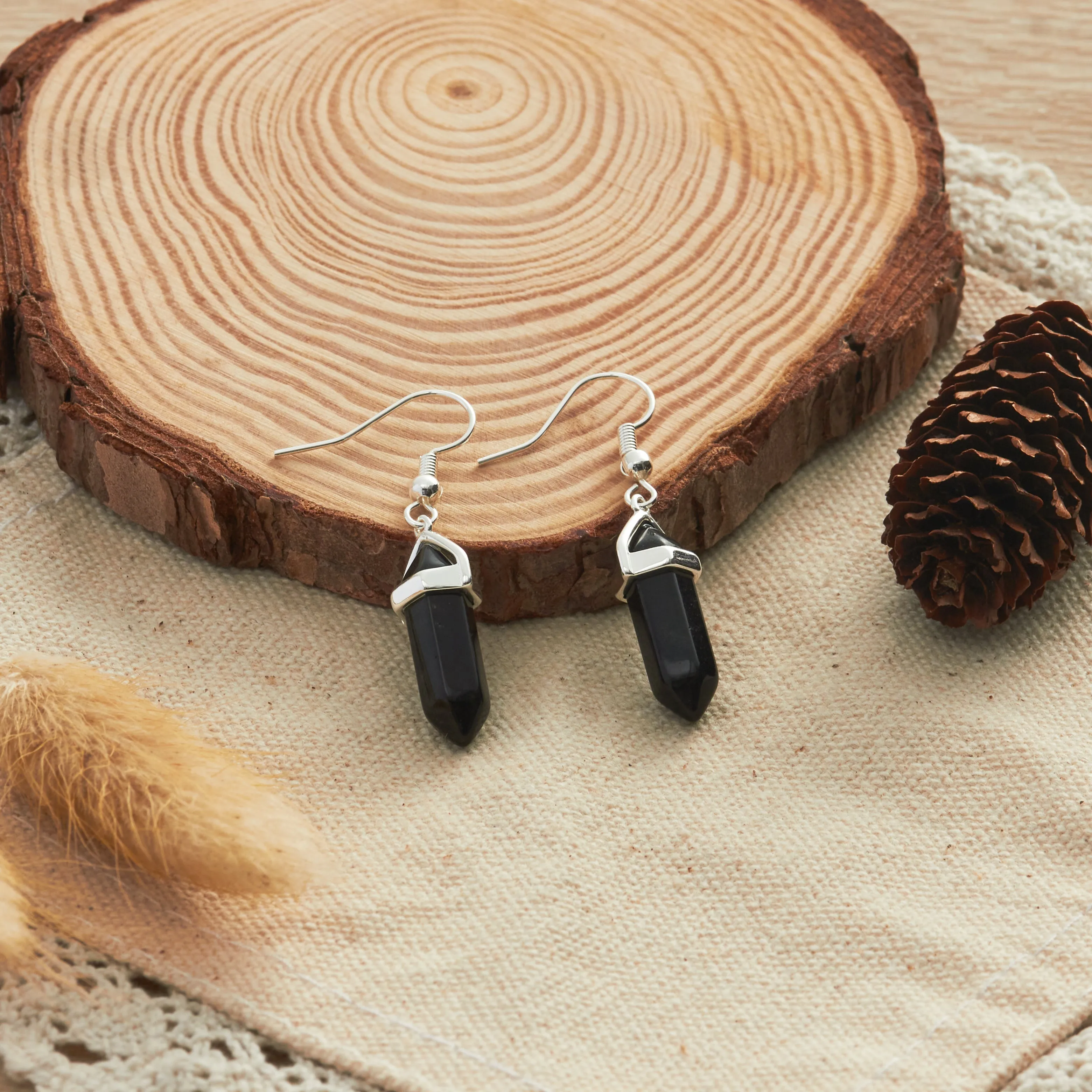 Black Onyx Gemstone Drop Earrings