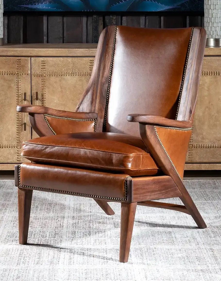 Black Walnut Leather Western Contemporary Chair