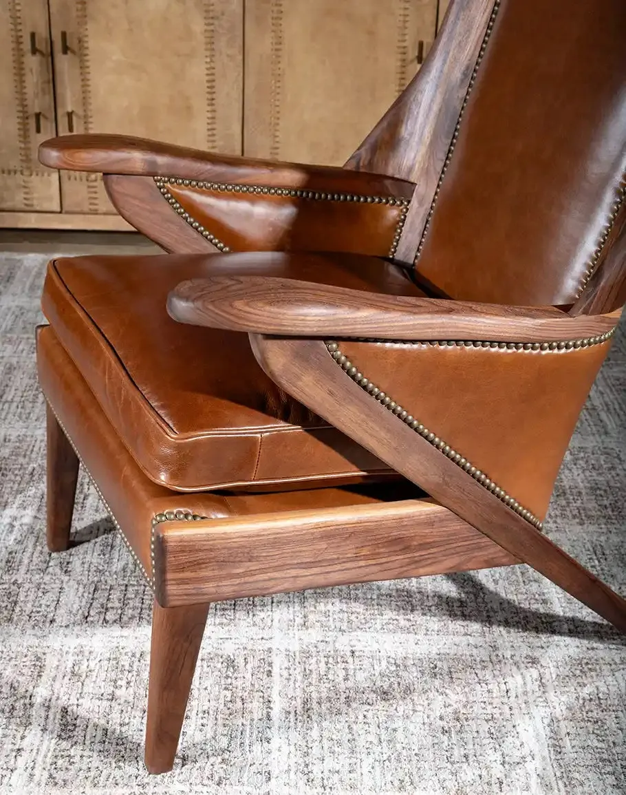 Black Walnut Leather Western Contemporary Chair