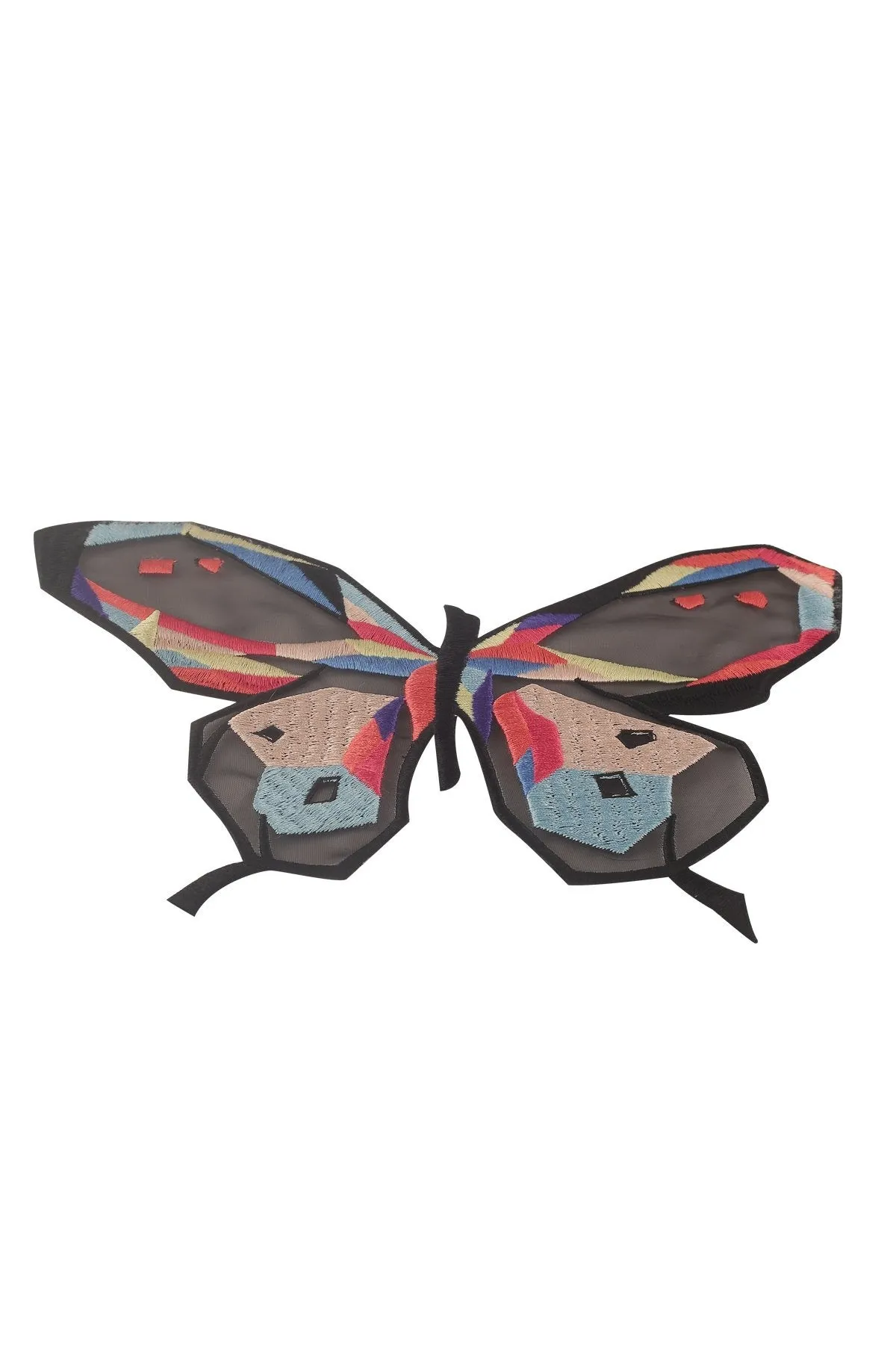 Black with Multicolour Colourful Butterfly Embroidered Patch