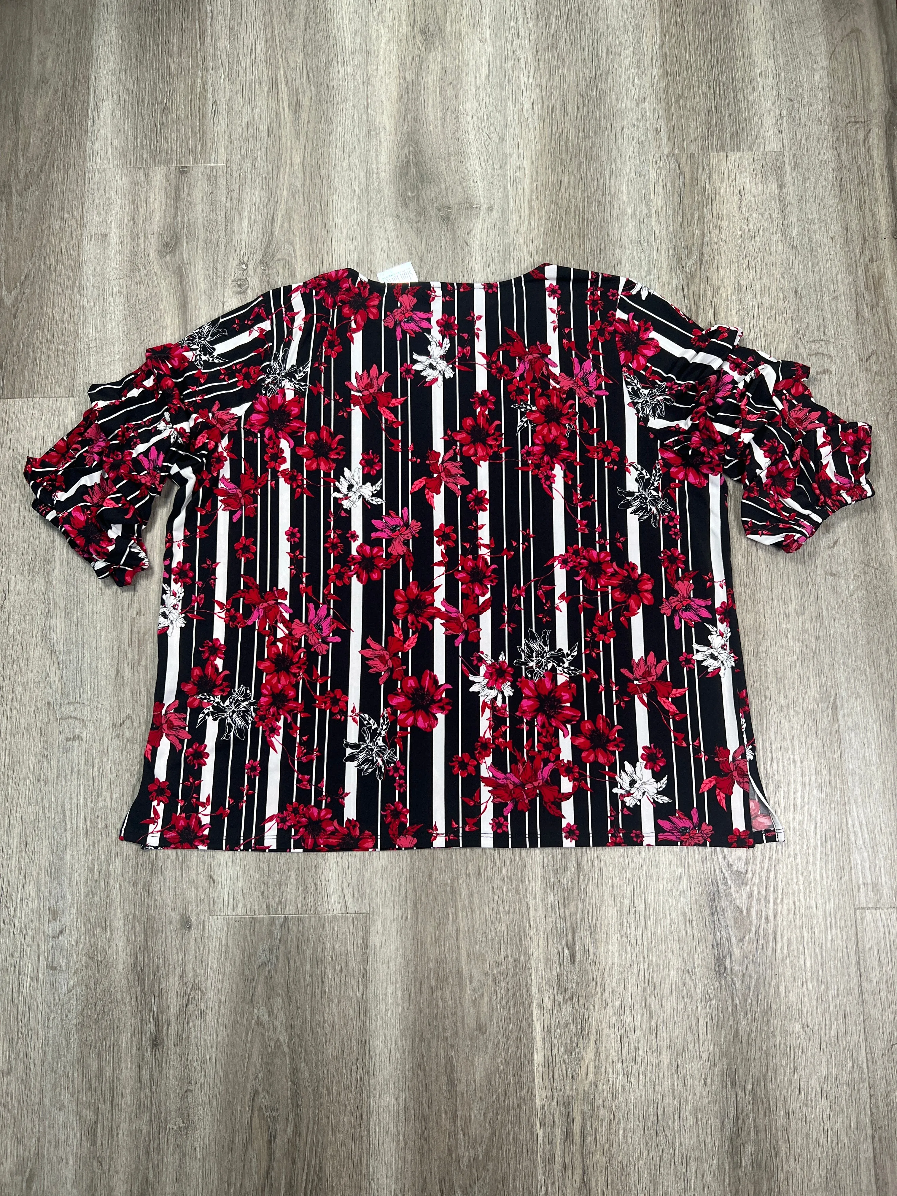 Blouse 3/4 Sleeve By Investments In Black & Red, Size: Xl