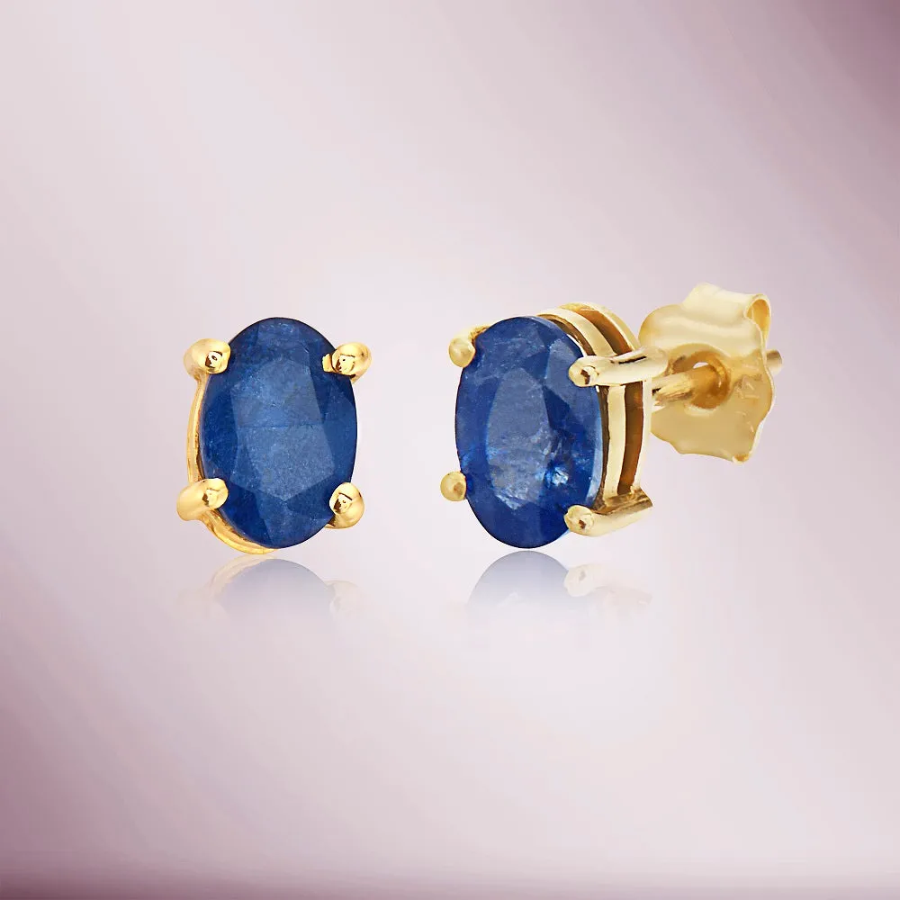 Blue Sapphire Oval Shape Studs Earrings (1.30 ct.) in 14K Gold