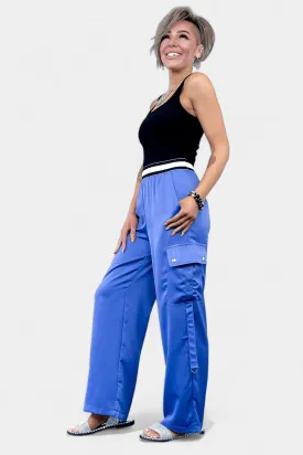 Blue Wide Leg Cargo Pants