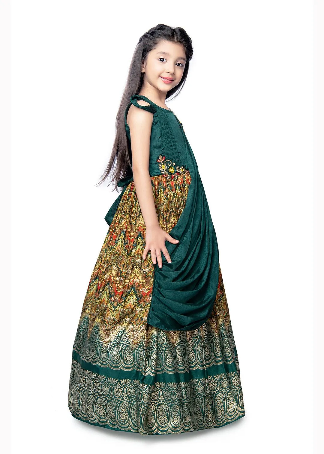 Bottle Green Coloured Trendy Wire Styled Maxi Dress Gown For Girls