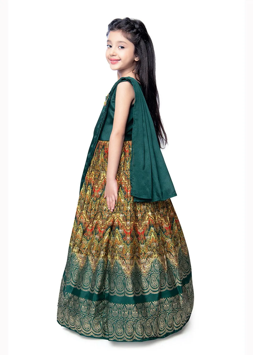 Bottle Green Coloured Trendy Wire Styled Maxi Dress Gown For Girls