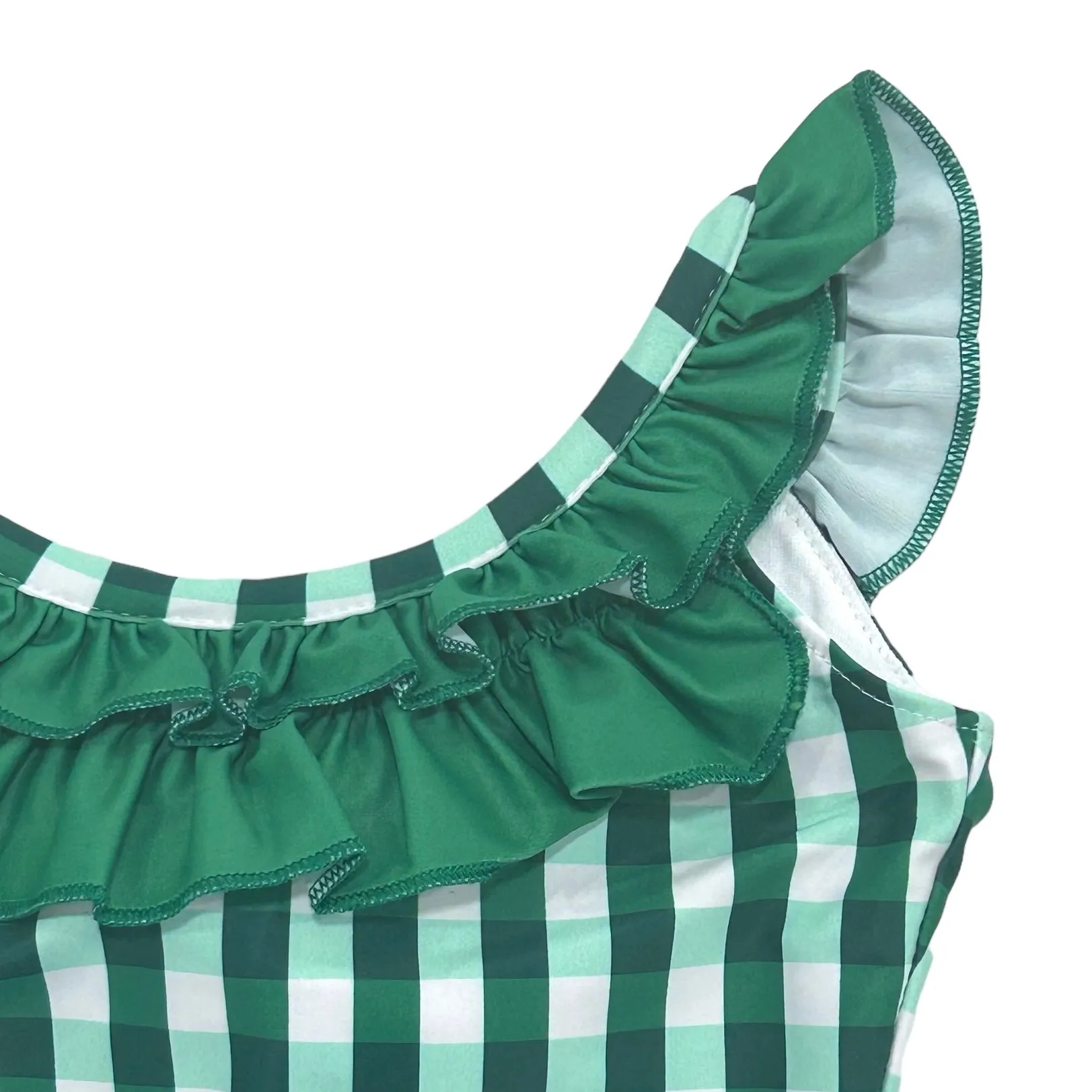 Bow Back Swimsuit - Green Gingham