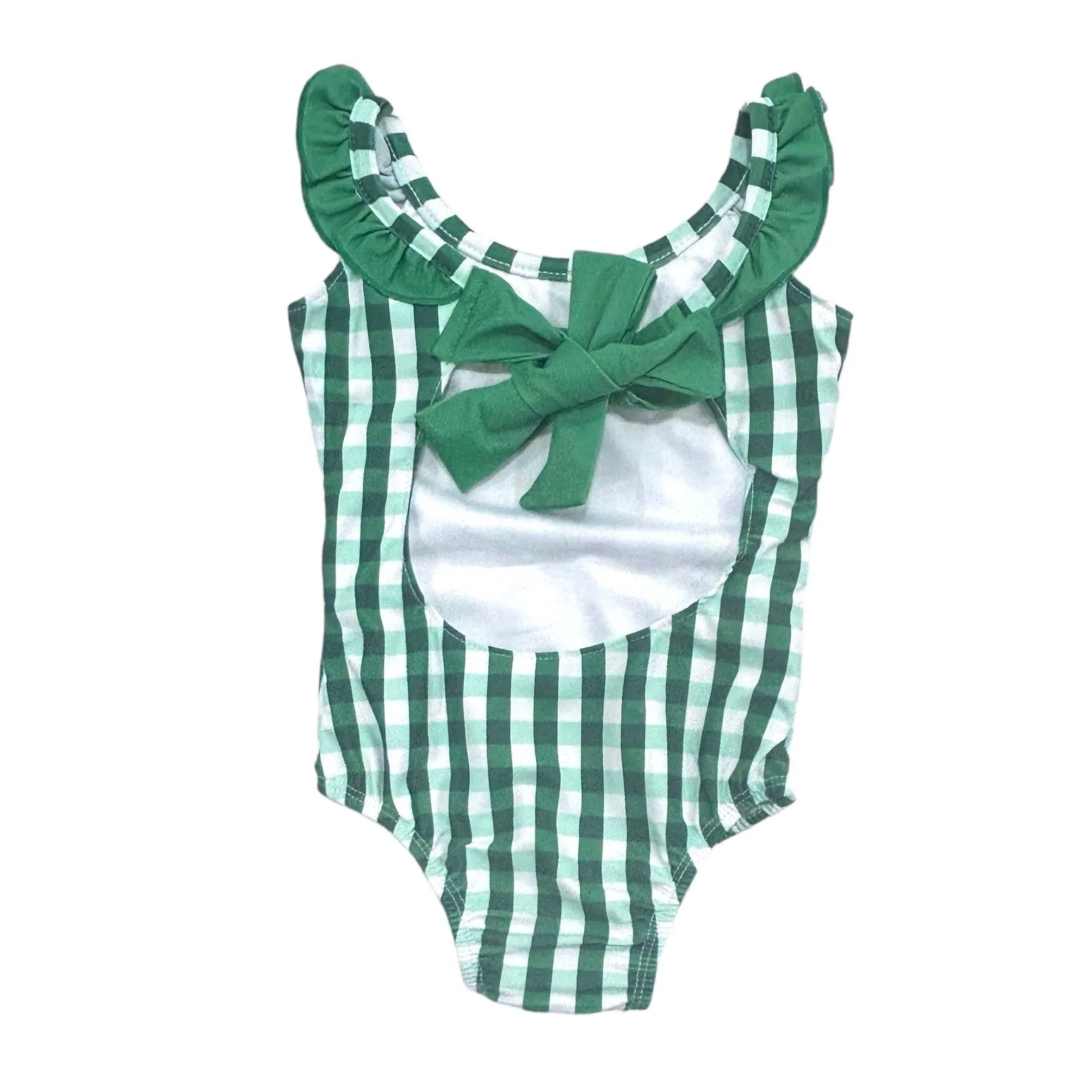 Bow Back Swimsuit - Green Gingham