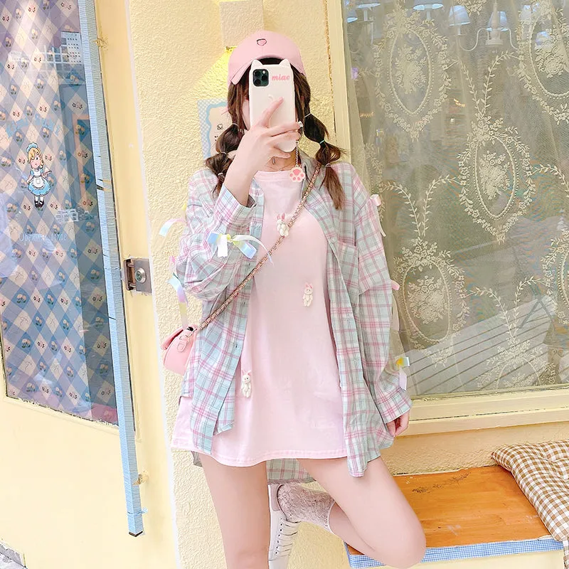 Bow-knot plaid mid-length shirt PL51687