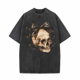 Bow Knot Skull Vintage Washed T-shirt