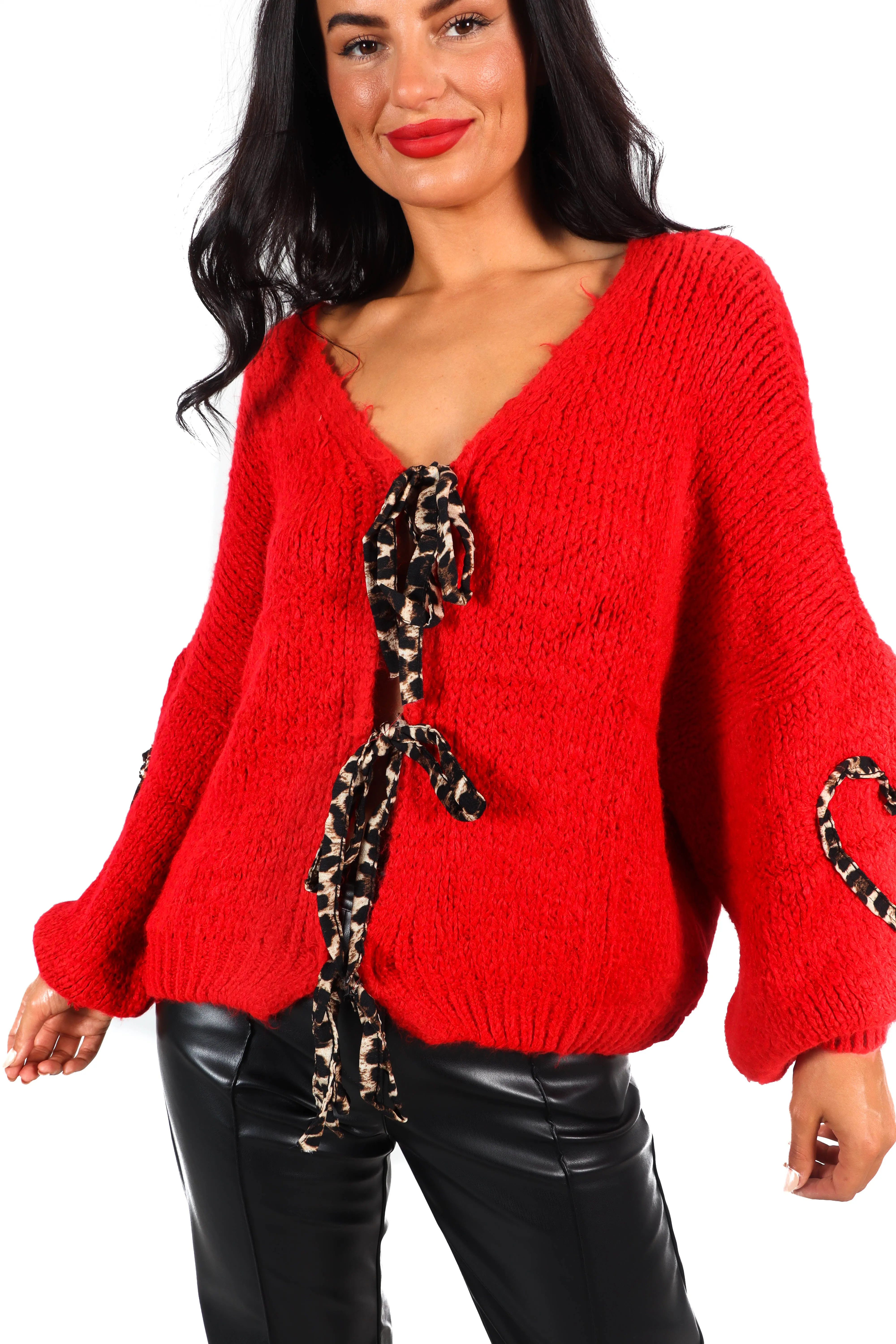 Bow Wild - Red Leopard Bow Reversible Knitted Jumper