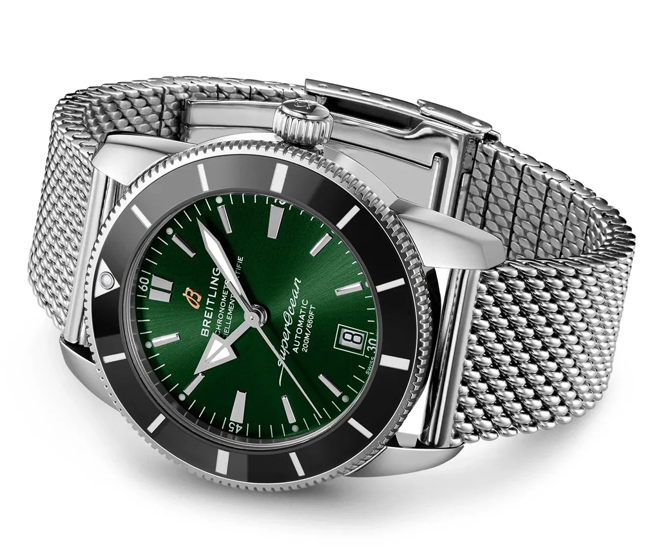 Breitling Superocean Heritage Automatic Chronometer Stainless Steel Green Dial Date Divers Mens Watch AB2010121L1A1