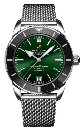 Breitling Superocean Heritage Automatic Chronometer Stainless Steel Green Dial Date Divers Mens Watch AB2010121L1A1