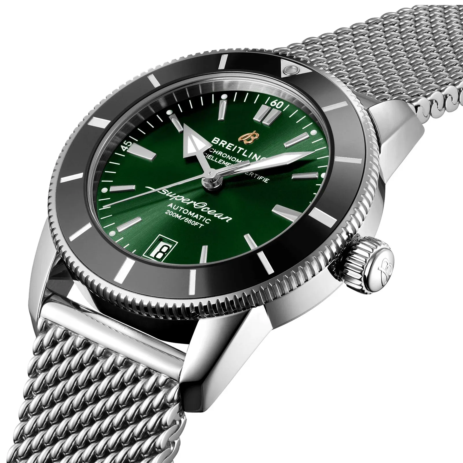 Breitling Superocean Heritage Automatic Chronometer Stainless Steel Green Dial Date Divers Mens Watch AB2010121L1A1