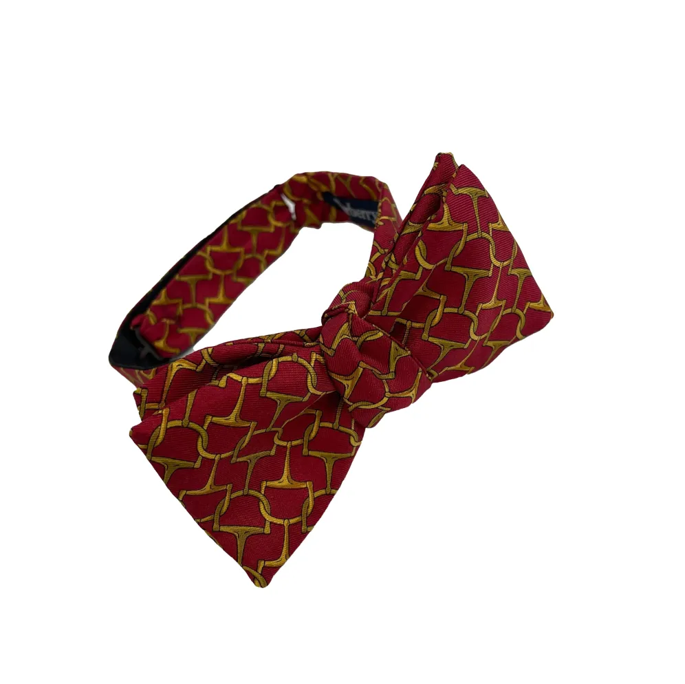 Burberry Vintage Interlocking Chain Print Red / Gold Bow Tie - Adjustable Size