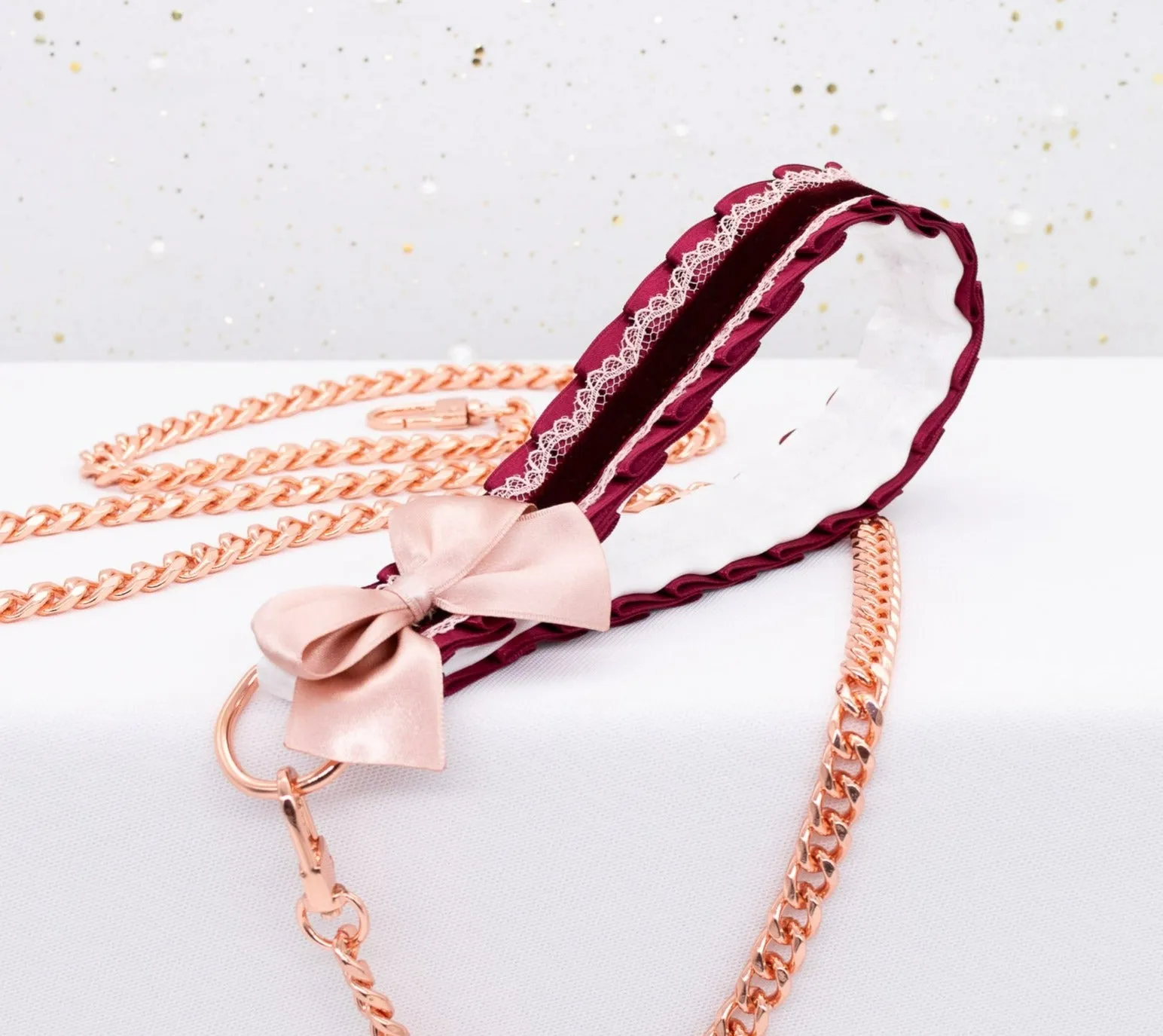 Burgundy Velvet and Rose Gold Luxury BDSM Leash