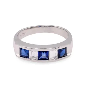 Carre Cut Sapphire Diamond Platinum Band