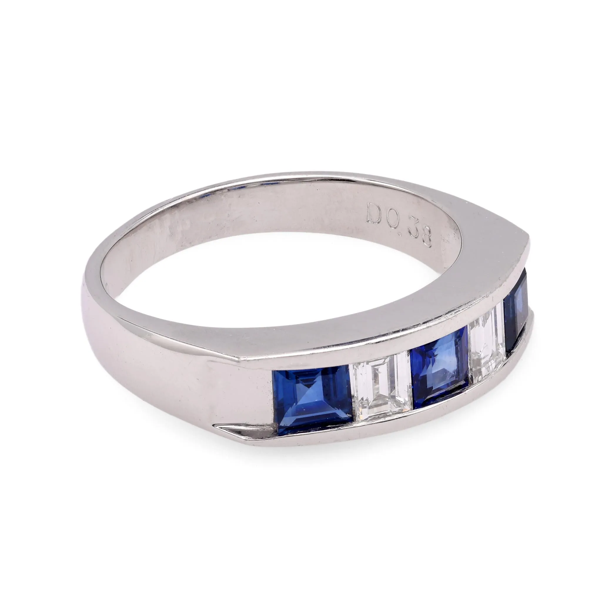 Carre Cut Sapphire Diamond Platinum Band