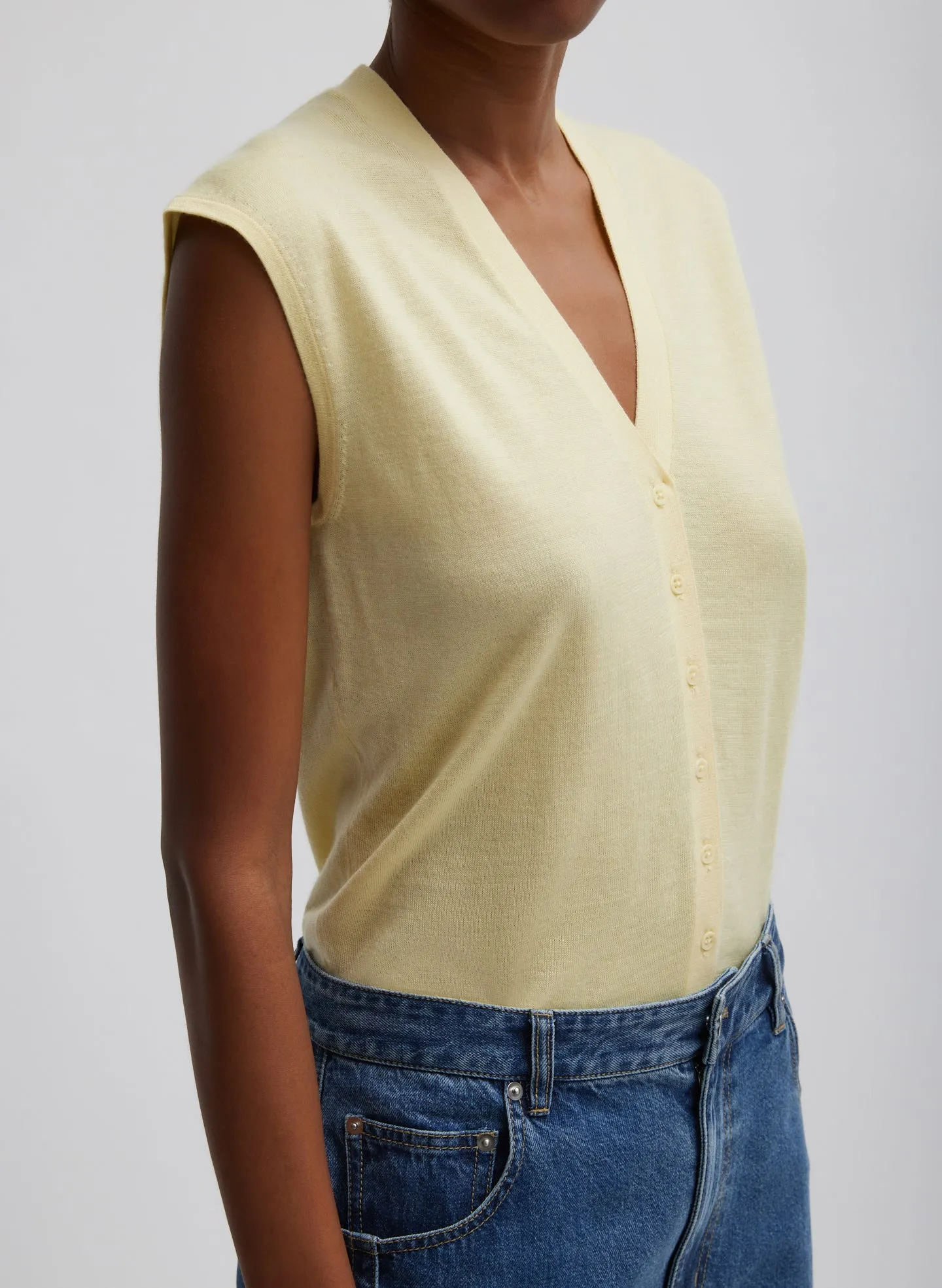 Cashmere Silk Blend Sleeveless Button Down Sweater