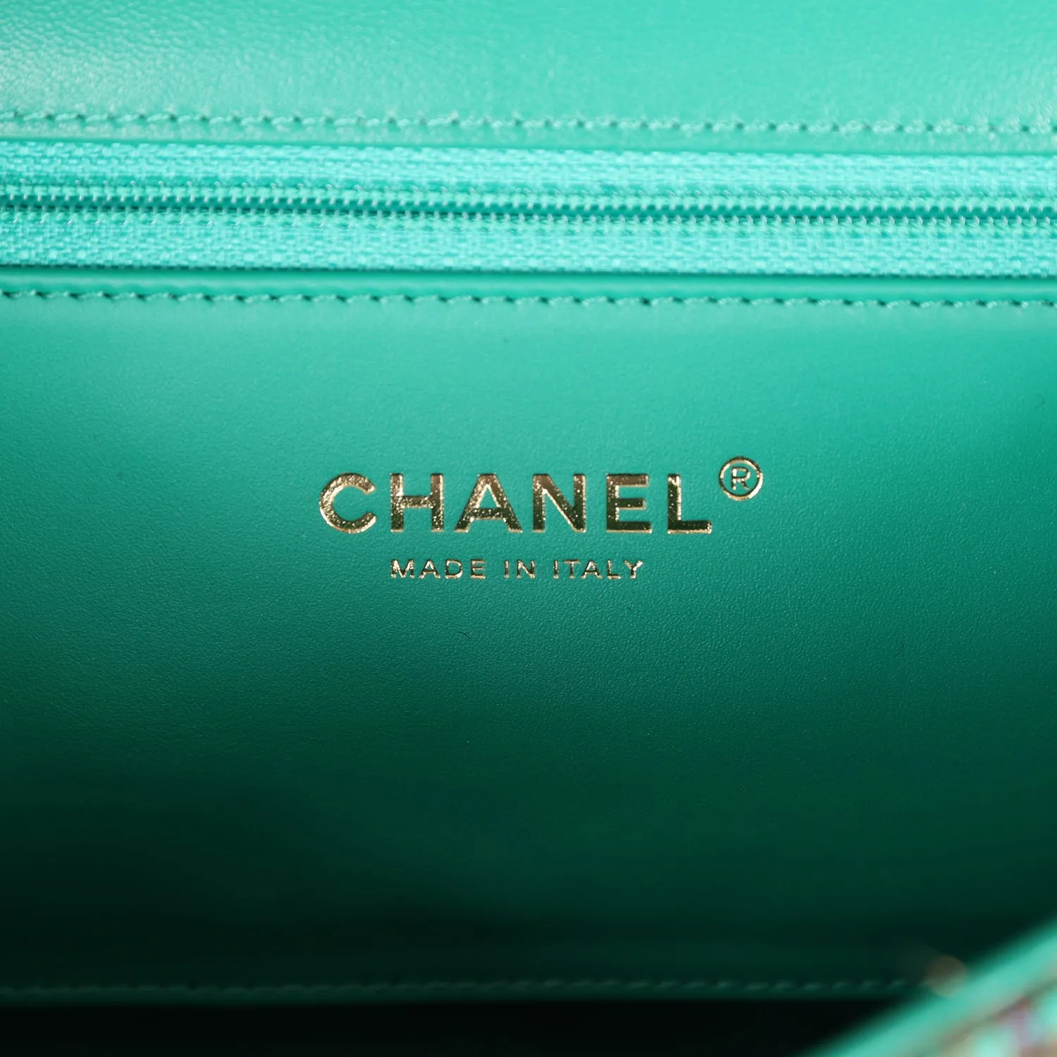 Chanel Large Double Flap Bag with Cut Out Handle and Multi Chain Green Tweed Gold Hardware