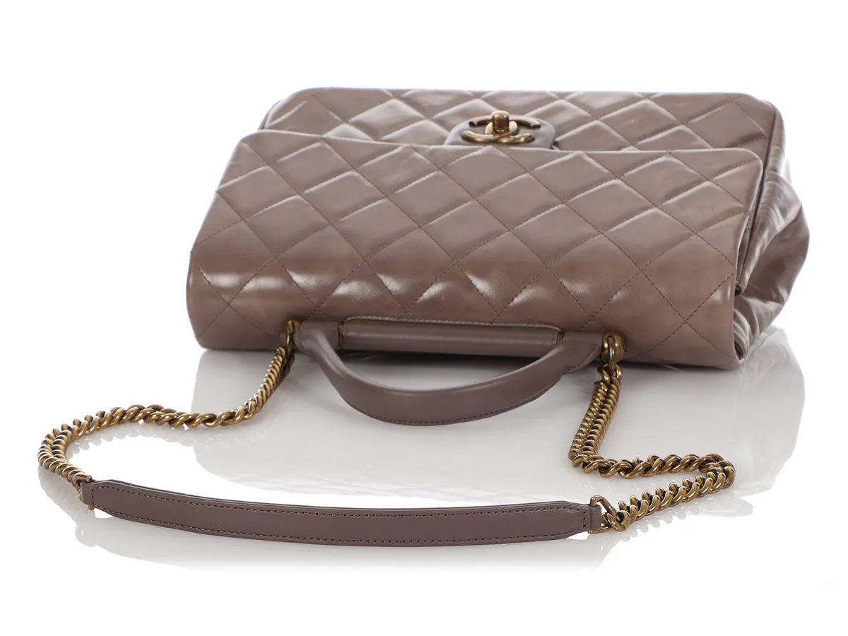 Chanel Medium Dark Gray Part-Quilted Caviar Gold Bar Top Handle Flap