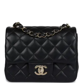 Chanel Mini Classic Square Flap Bag Black Lambskin Light Gold Hardware