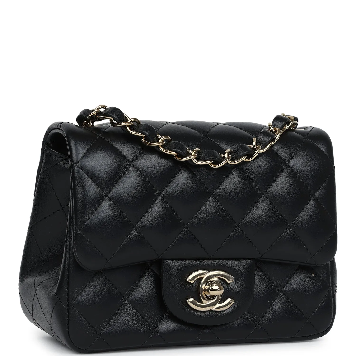 Chanel Mini Classic Square Flap Bag Black Lambskin Light Gold Hardware