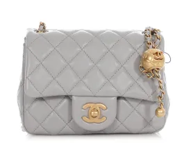 Chanel Mini Light Gray Quilted Lambskin Pearl Crush Flap