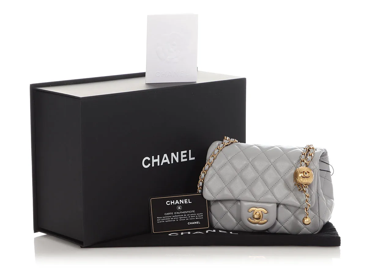 Chanel Mini Light Gray Quilted Lambskin Pearl Crush Flap