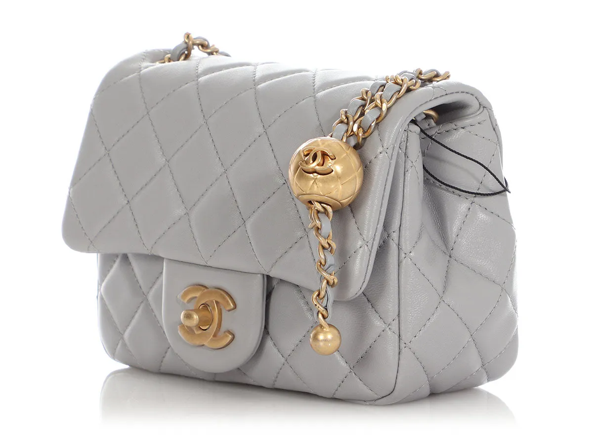 Chanel Mini Light Gray Quilted Lambskin Pearl Crush Flap