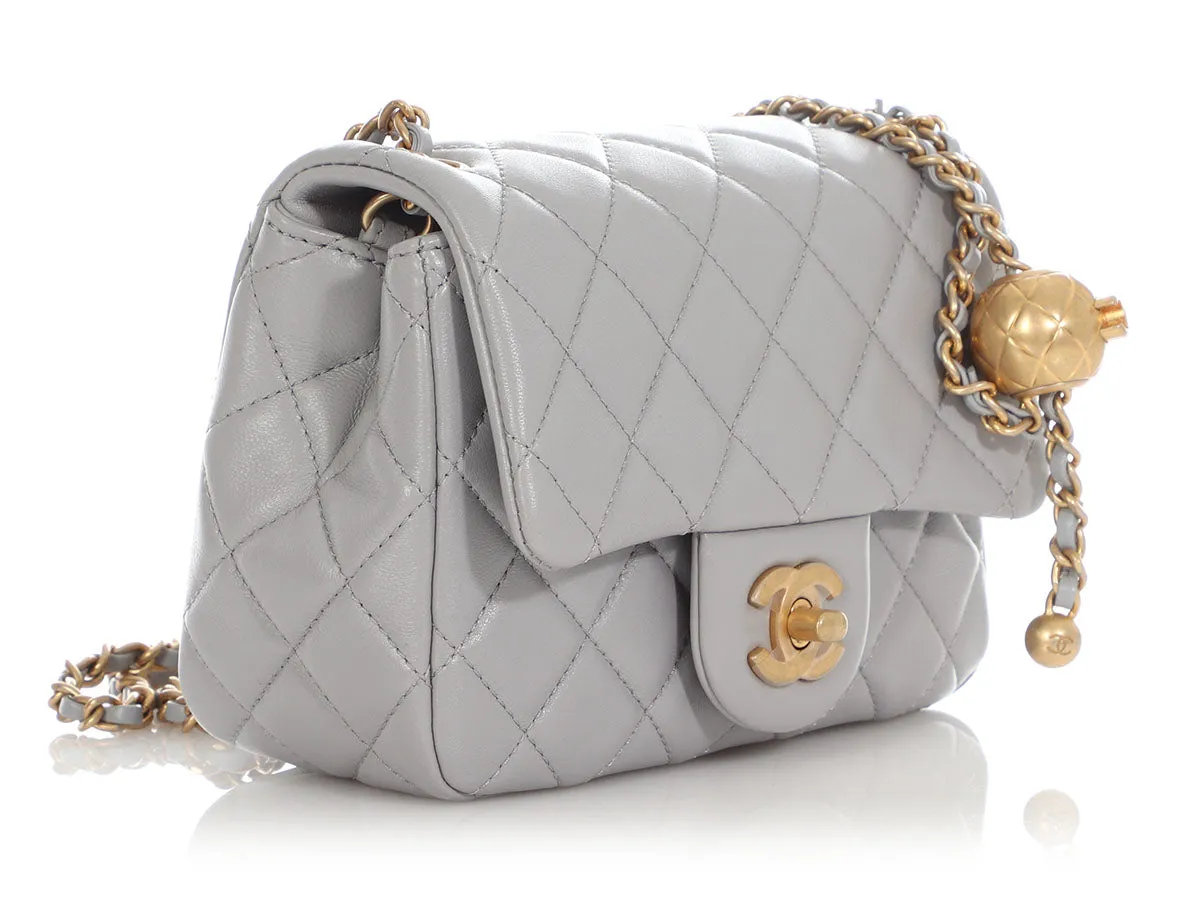 Chanel Mini Light Gray Quilted Lambskin Pearl Crush Flap