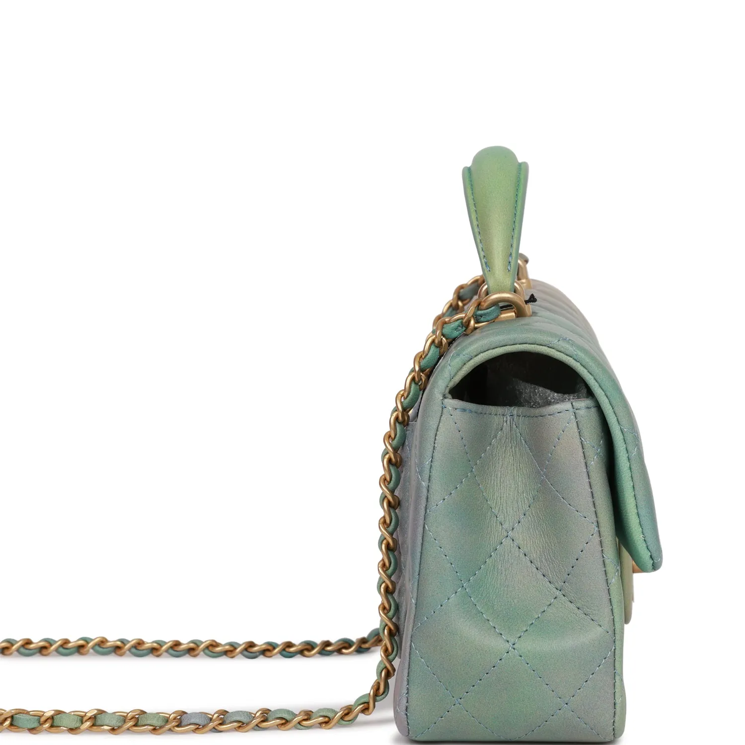 Chanel Mini Rectangular Flap Bag with Top Handle Green Ombre Lambskin Antique Gold Hardware