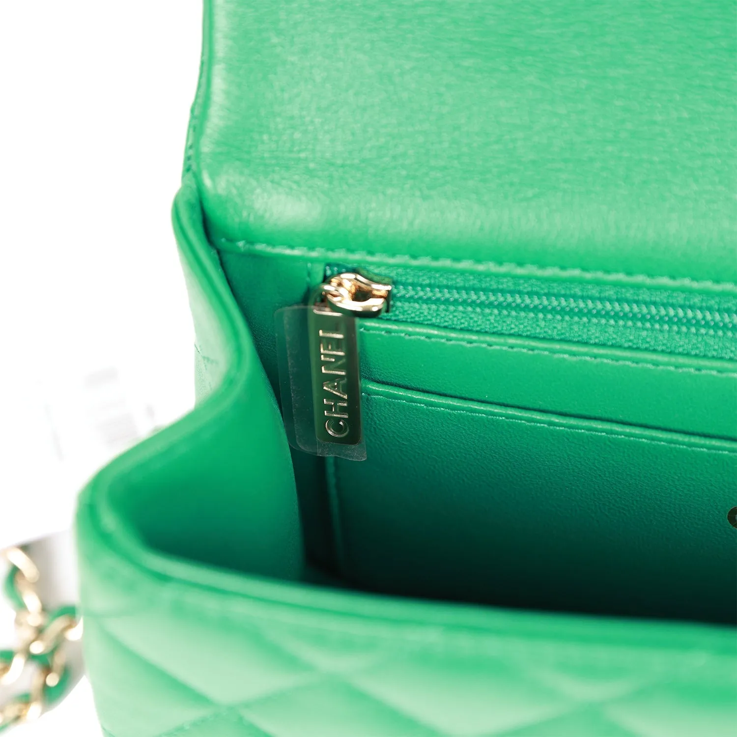 Chanel Mini Rectangular Flap with Top Handle Green Lambskin Light Gold Hardware