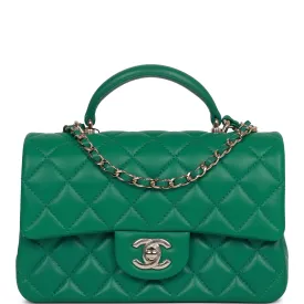 Chanel Mini Rectangular Flap with Top Handle Green Lambskin Light Gold Hardware