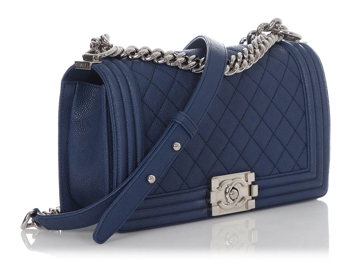 Chanel Old Medium Navy Quilted Caviar Boy Bag