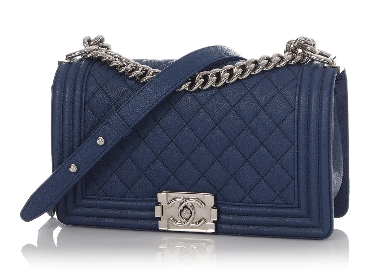 Chanel Old Medium Navy Quilted Caviar Boy Bag