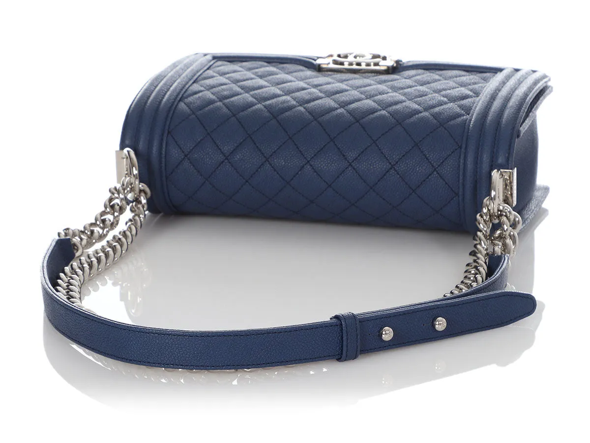 Chanel Old Medium Navy Quilted Caviar Boy Bag