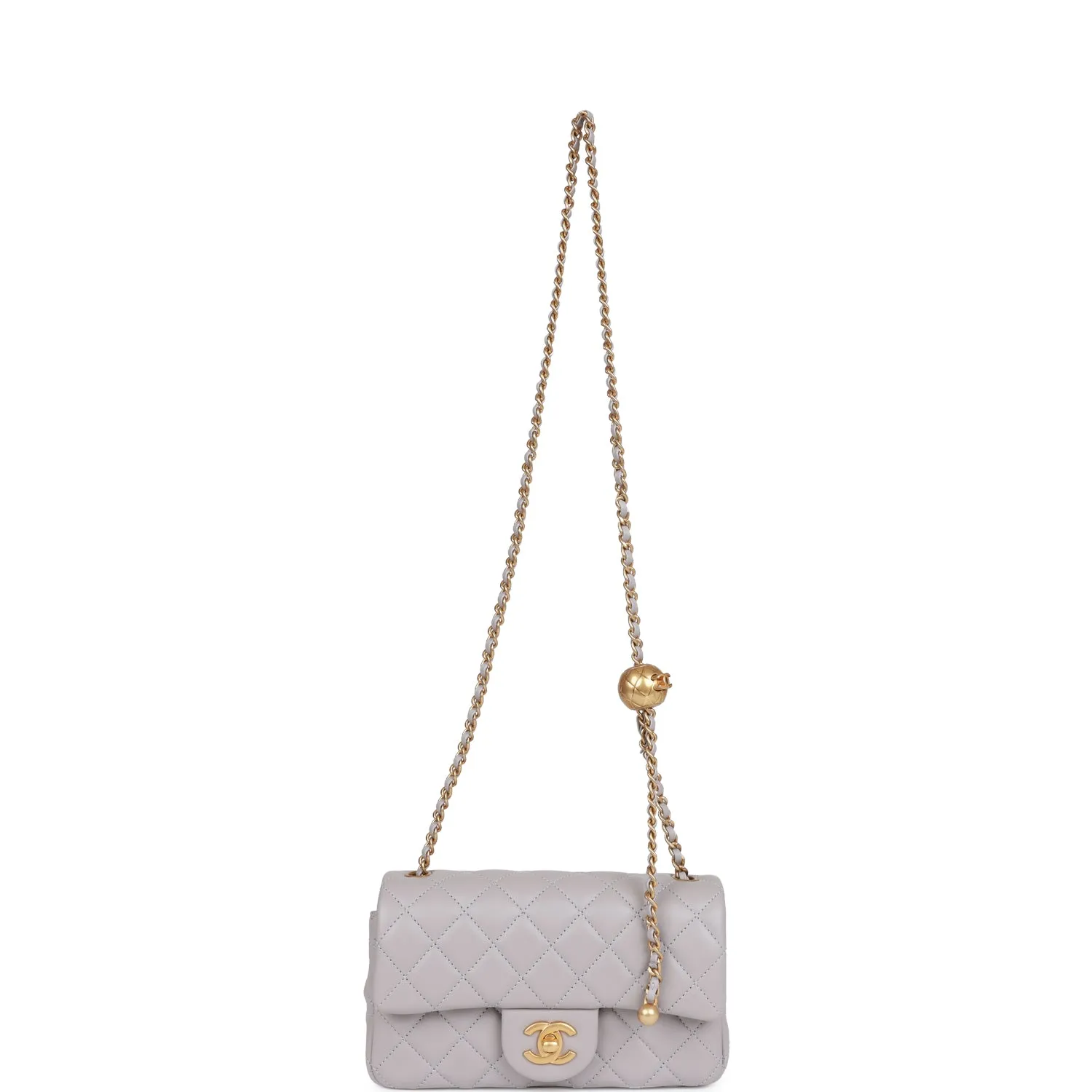 Chanel Pearl Crush Mini Rectangular Flap Bag Light Grey Lambskin Antique Gold Hardware