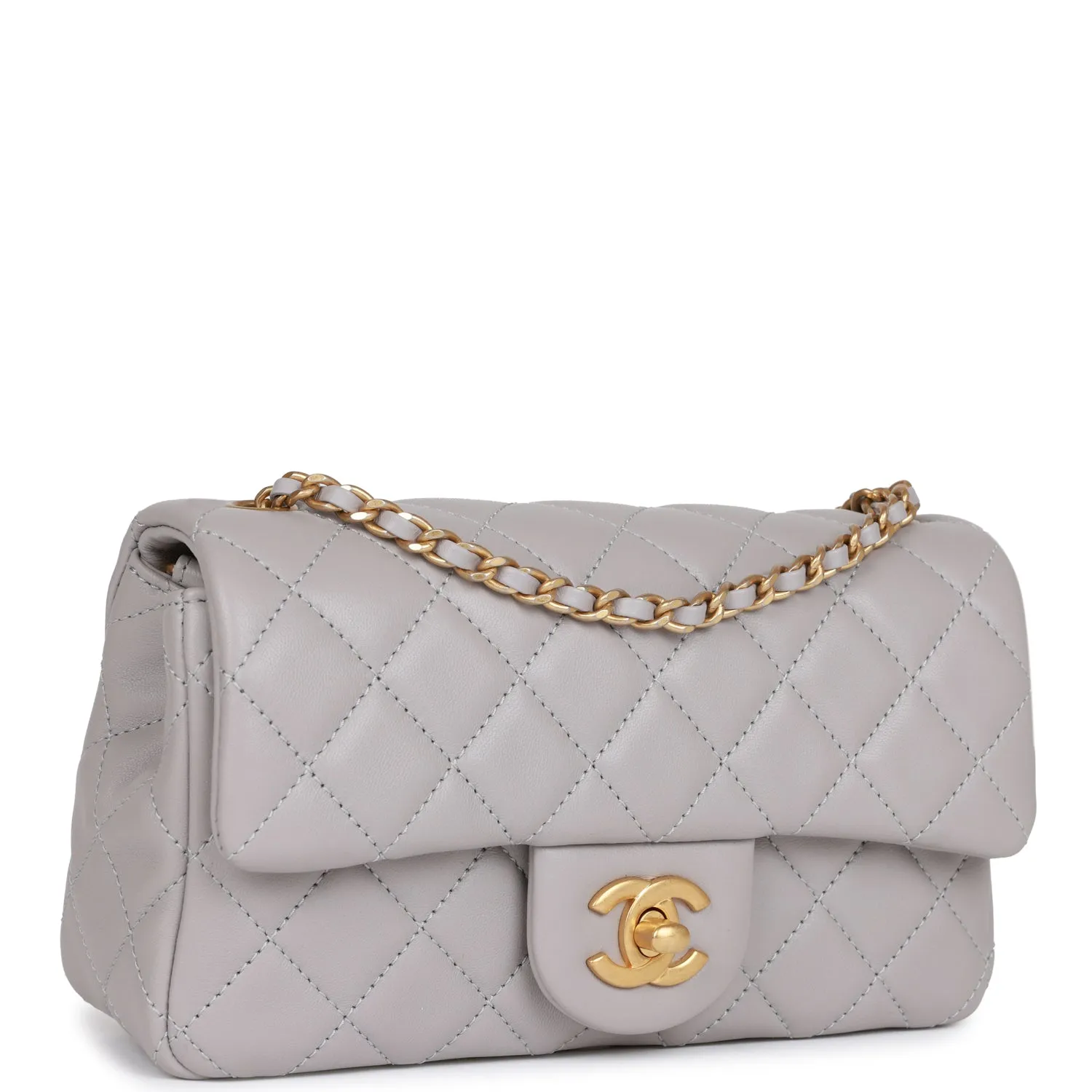 Chanel Pearl Crush Mini Rectangular Flap Bag Light Grey Lambskin Antique Gold Hardware